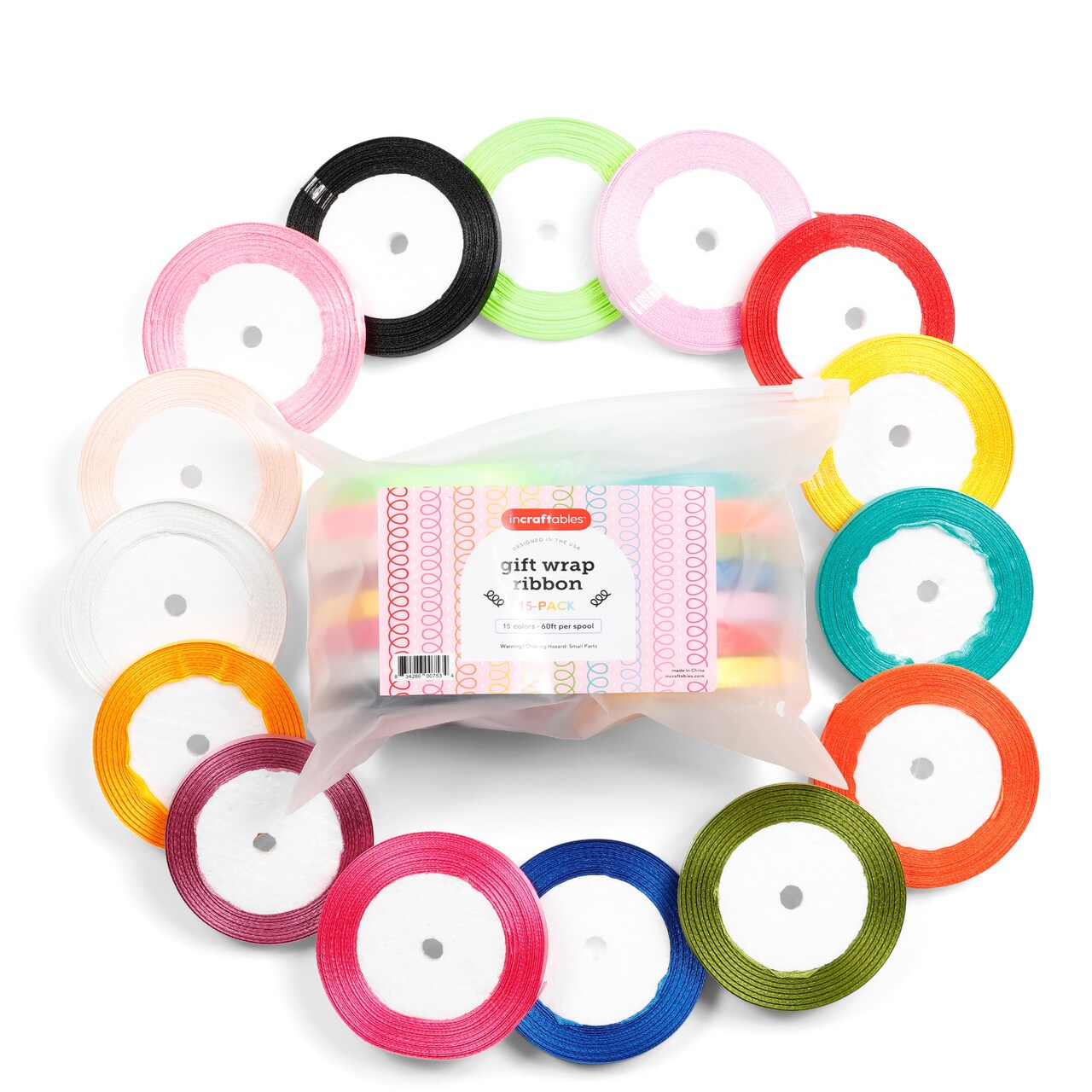 Incraftables Curling Ribbon for Gift Wrapping (15 Colors). Best Gift Wrap Ribbon for Balloons, Birthday Decor & Crafts (1/2 inch Thin String). Bulk Satin Ribbon for Gift Wrapping (60 ft each Color)